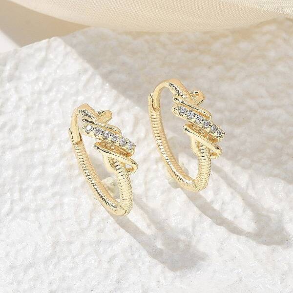 Brass Clear Cubic Zirconia Hoop Earrings