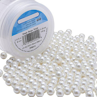 BENECREAT 8mm Environmental Dyed Pearlized Glass Pearl Round Bead for Jewelry Making with Bead Container (Anti-flash White
