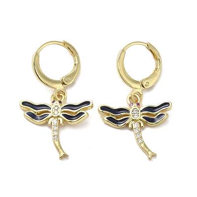 Dragonfly Real 18K Gold Plated Brass Dangle Leverback Earrings