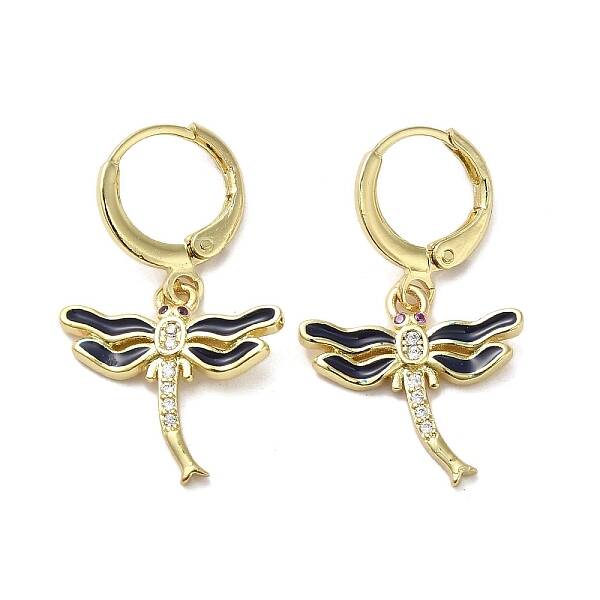 Dragonfly Real 18K Gold Plated Brass Dangle Leverback Earrings