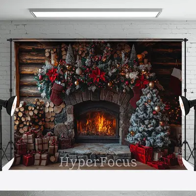 Wood Grain Wall Fireplace Gifts Christmas Backdrop - Aperturee