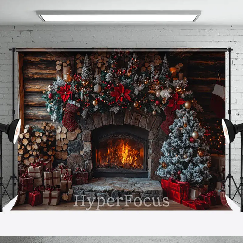Wood Grain Wall Fireplace Gifts Christmas Backdrop - Aperturee