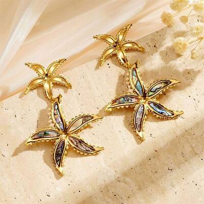 304 Stainless Steel & Shell Stud Earrings for Women