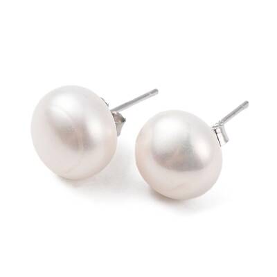 Natural Pearl Round Bead Stud Earrings