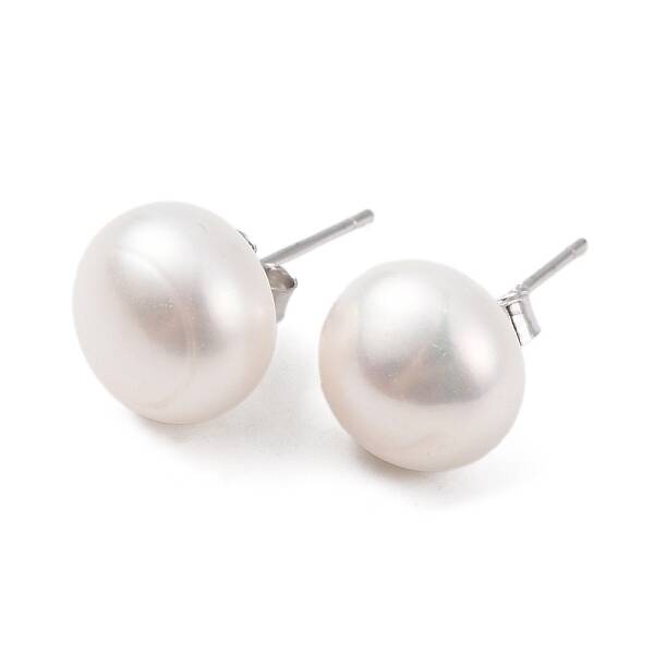 Natural Pearl Round Bead Stud Earrings