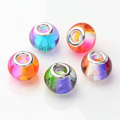 Mixed Color Spray Painted Two Tone Glass Rondelle Large Hole European Beads