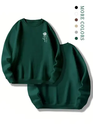 Men's Floral Print Long Sleeve Crewneck Sweatshirt, Regular Fit Casual Comfy Round Neck Long Sleeve Pullover Top for Fall & W...