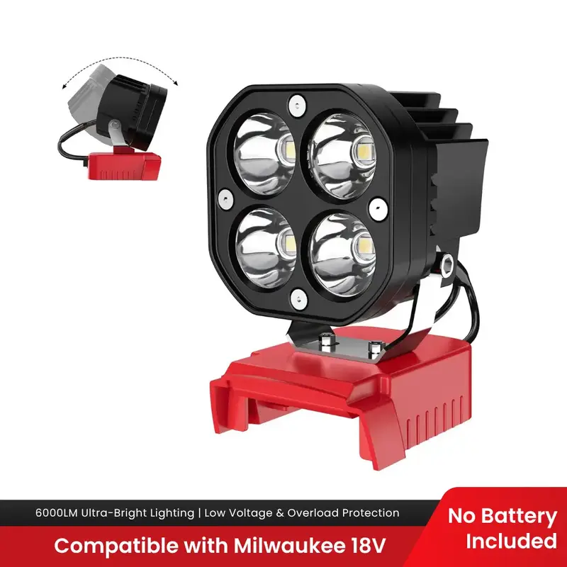 Azocek 18V Cordless LED Work Light – 40W 6000LM Milwaukee Battery Compatible, Adjustable Floodlight for Camping, Constructi...