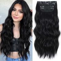 Missqueen Beauty Long Black Hair Extensions Clip in Synthetic Hair Extensions for Women 20 Inch Long Wavy Thick Hairpieces
