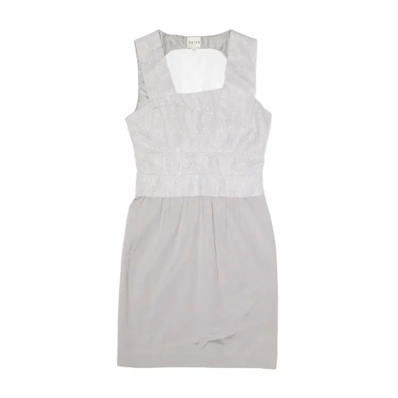 REISS Lace Party Pencil Dress Grey Sleeveless Knee Length Womens UK 10
