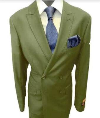 Four Button Double breasted Suit - Green Slim Fi Suits Double Breasted Suit