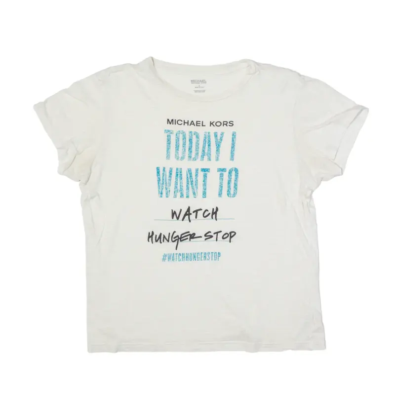 MICHAEL KORS Watch Hunger Stop T-Shirt White Short Sleeve Womens S