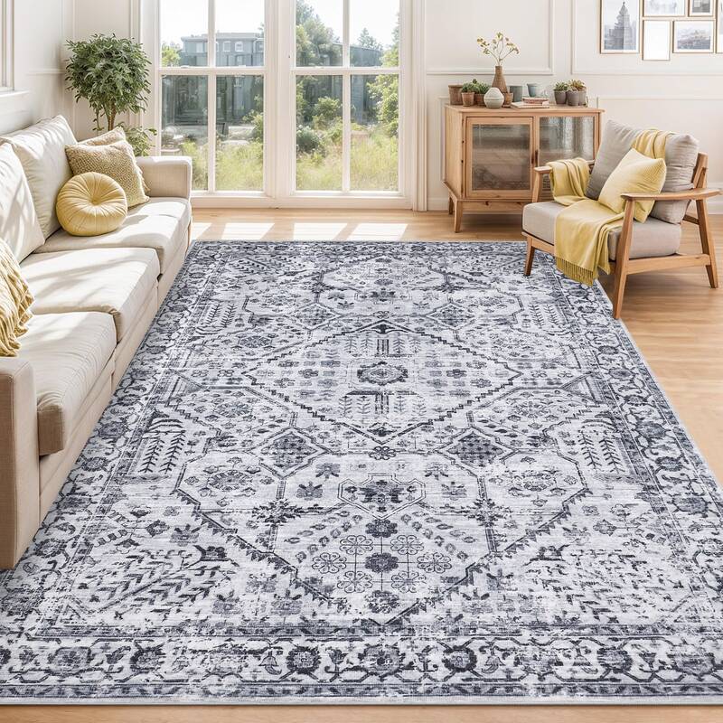 Garvee 10x13 Area Rugs for Living Room Washable, Soft Vintage Large Bedroom Rugs Boho Farmhouse Low Pile Non-Slip Indoor Carp...