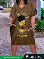【Plus Size】 Cartoon Print V Neck Dress, Fashion Casual Graphic Short Sleeve Dress for Daily Outdoor Wear, Women Plus Clot...