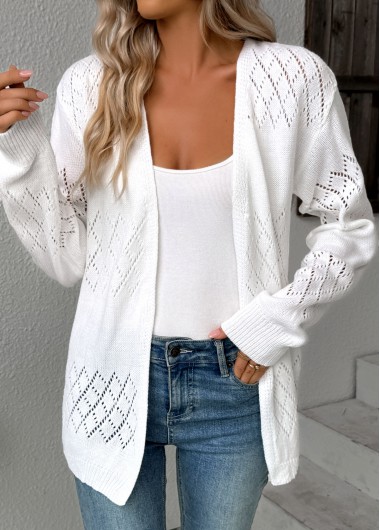 Modlily White Tummy Coverage Hollowedout Long Sleeve Cardigan - XL