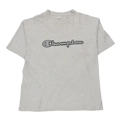 Champion Spellout T-Shirt - XL Grey Cotton