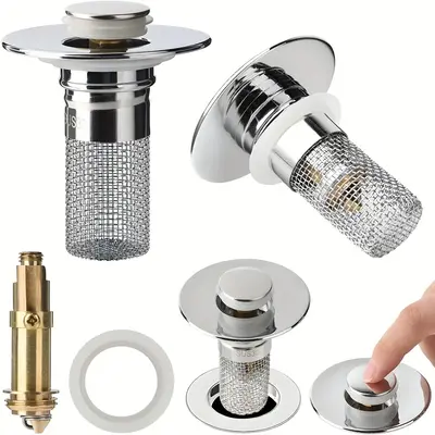 Bathroom Sink Stopper Hair Catcher, Universal Pop Up Sink Drain Filter with Stainless Steel Filter Basket, Bathroom Sink Drai...