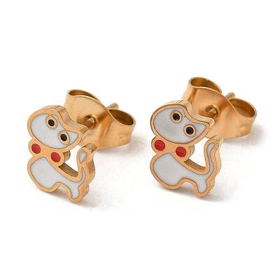Ion Plating(IP) 304 Stainless Steel Stud Earrings with Red Enamel