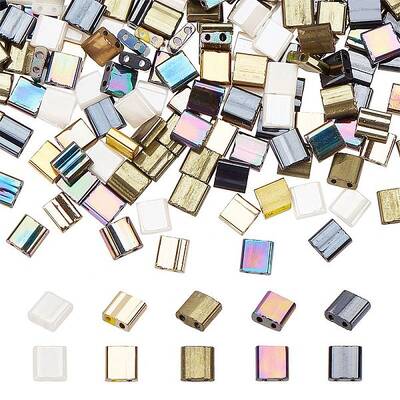 500Pcs 5 Style 2-Hole Opaque/Electroplate Glass Seed Beads