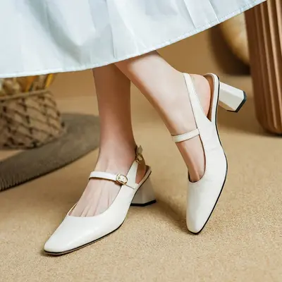 CHIKO Kamilah Square Toe Block Heels Slingback Shoes