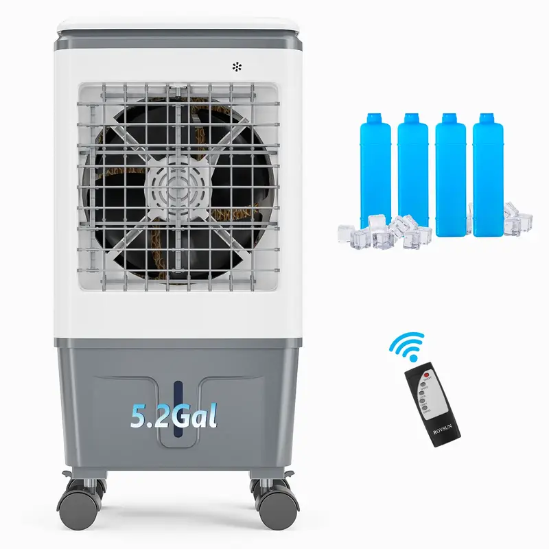 ROVSUN Portable Air Cooler, 5.2/7.9/10.5/13.2/15.8Gal/ Evaporative Swamp Cooler, 3-IN-1 Cooling Fan with Remote Control, 12H ...
