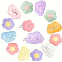 Mini Flower Cloud Shaped Portable Pocket Retractable Utility Knife, 6 Counts/set Box Cutter with Keychain Hole, Office Cuttin...