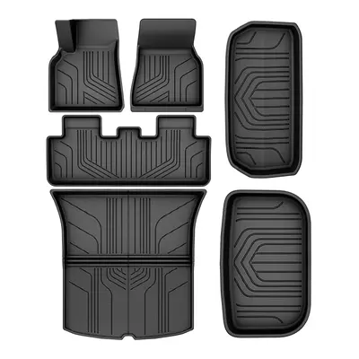Custom Floor Mats for Tesla Model Y 2020-2025, Full Set All-Weather Cargo Liners & Rear Trunk Tray, Interior Accessories in B...