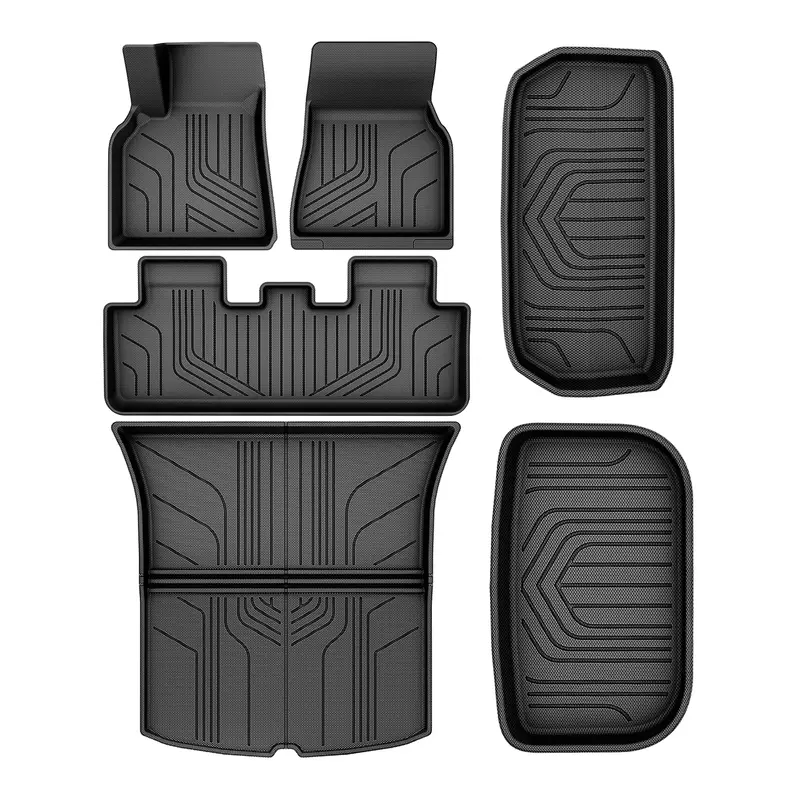 Custom Floor Mats for Tesla Model Y 2020-2025, Full Set All-Weather Cargo Liners & Rear Trunk Tray, Interior Accessories in B...