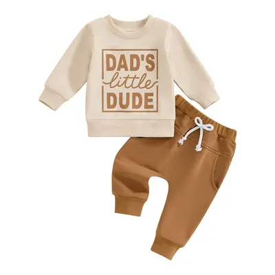 Baby Boy Outfits Letter Print Round Neck Long Sleeve Sweatshirt Pullover Tops Elastic Waist Pants 2 Piece Set for Infant Todd...
