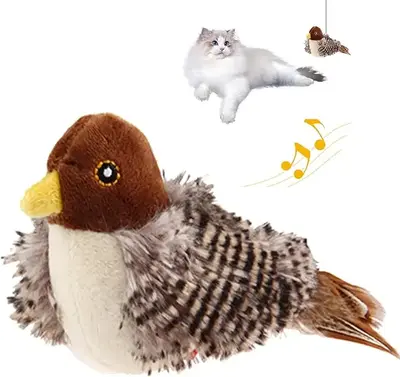 Potaroma Bird Cat Toy(not flapping), Bird Design Cat Chase, Pet Supplies For indoor Use, Lifelike Birdie Tweets, Plush Toy - ...