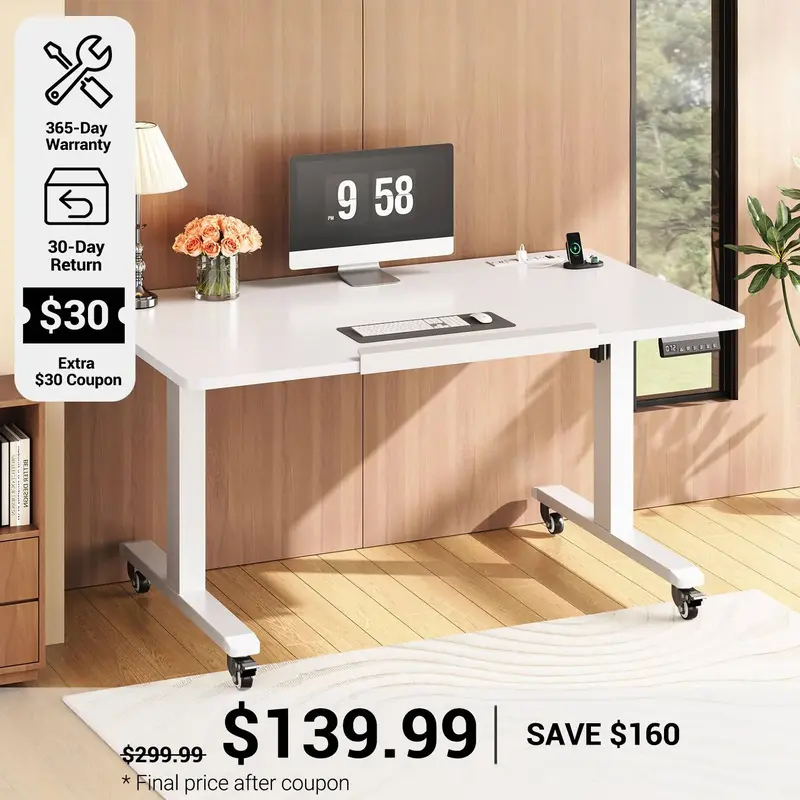 SEDETA ® 31.5 Inch Foldable Electric Height Adjustable Desk 180° Tiltable Mobile Rising Computer Desk with Wheels for Drawi...