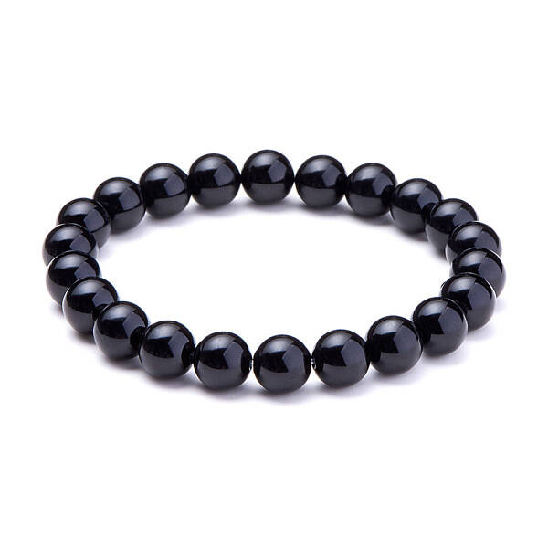 Natural Blacke Agate Round Beads Stretch Bracelets