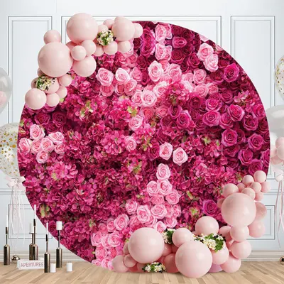 Aperturee Round Pink Roses Happy Birthday Backdrop For Party