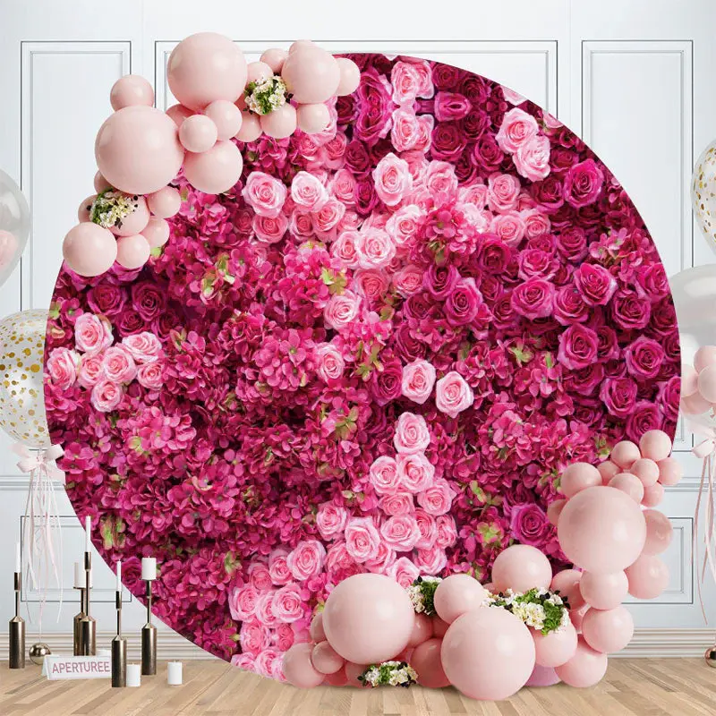 Aperturee Round Pink Roses Happy Birthday Backdrop For Party