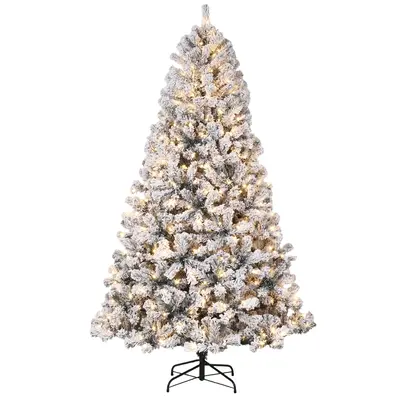 Garvee 7.5FT Pre-Lit Artificial Christmas Tree, 450 Warm White Led Lights, Snow Flocked Full Prelighted Xmas Tree for Home Of...