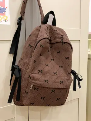 Women's Bowknot Pattern Decor Backpack, Casual Large Capacity Adjustable Backpack for Daily Used, Casual Travel Backpack, Pre...