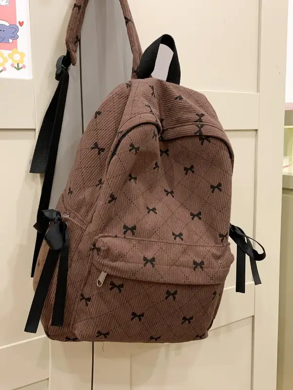 Women's Bowknot Pattern Decor Backpack, Casual Large Capacity Adjustable Backpack for Daily Used, Casual Travel Backpack, Pre...