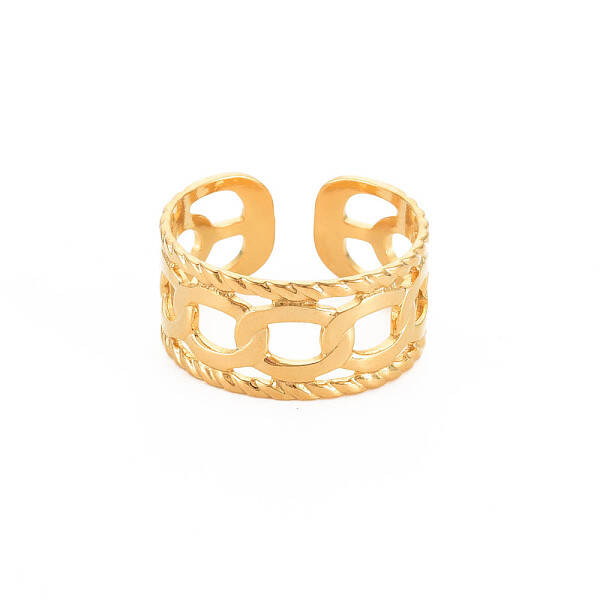 Ion Plating(IP) 304 Stainless Steel Curb Chain Shape Open Cuff Ring for Women