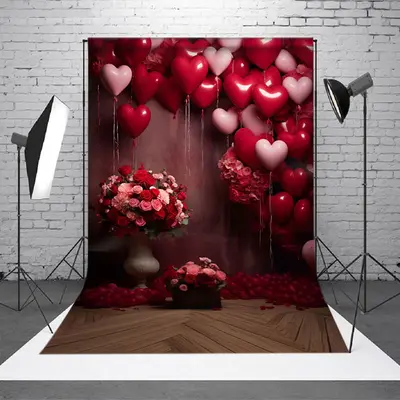 Aperturee Red Pink Love Balloon Floral Valentines Day Backdrop | Valentine Photo Backdrop | Happy Valentines Day Banner | Diy...