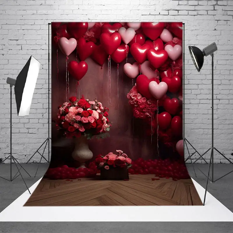 Aperturee Red Pink Love Balloon Floral Valentines Day Backdrop | Valentine Photo Backdrop | Happy Valentines Day Banner | Diy...