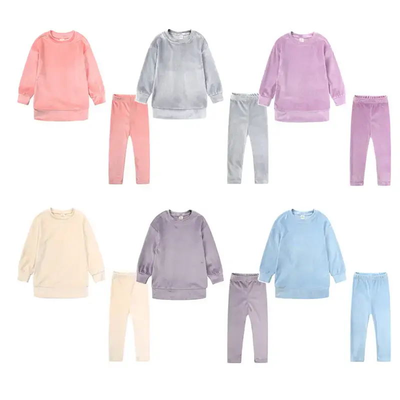 2024 Autumn Kids Girls Velvet Clothes Set Children Solid Outfits Top Sweatshirt+Pants Casual 2 Pcs Suits For Teenager Clothin...