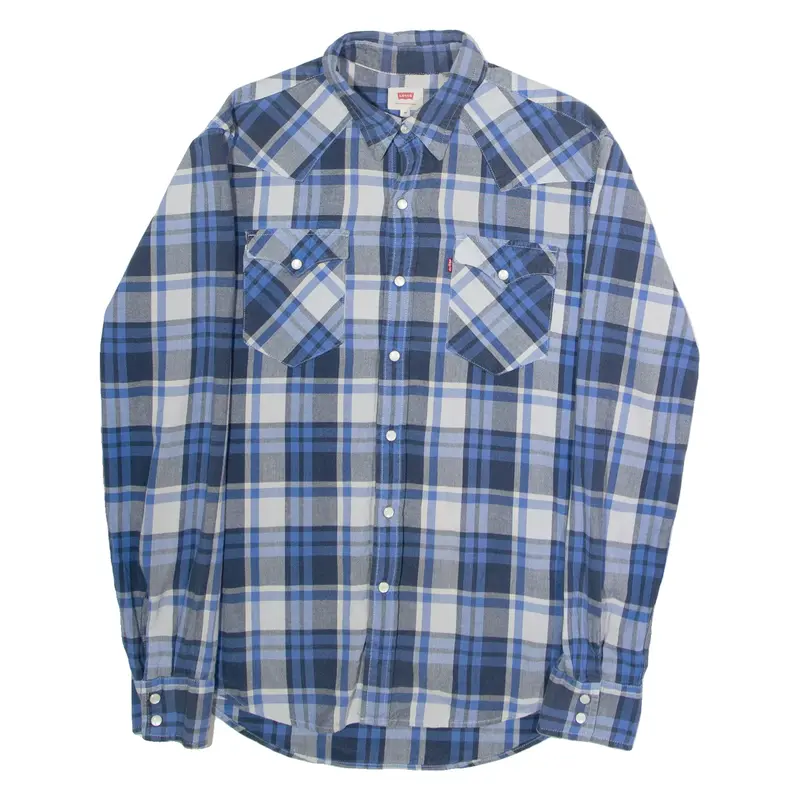 LEVI'S Western Mens Shirt Blue Check Long Sleeve M