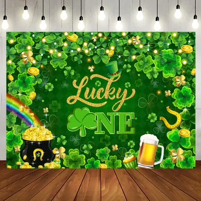 Lucky One Gold Green Clover 1st birthday Backdrop - Aperturee