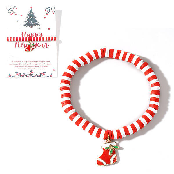 Elegant Christmas Handmade Polymer Clay Heishi Beaded Stretch Bracelets