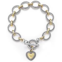 Mytys Two-color Circle Love Heart Pendant Bracelet Elegant Minimalist Bangle Vintage Fashion for Women Mother's Day Gift Non ...