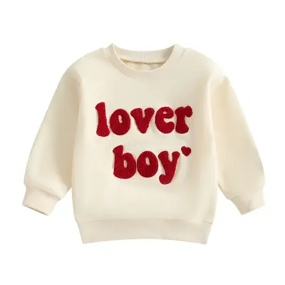 Toddler Baby Boys Valentine's Day Outfits Lover Boy Sweatshirts Long Sleeve Crew Neck Letter Embroidery Pullovers Baby Spring...