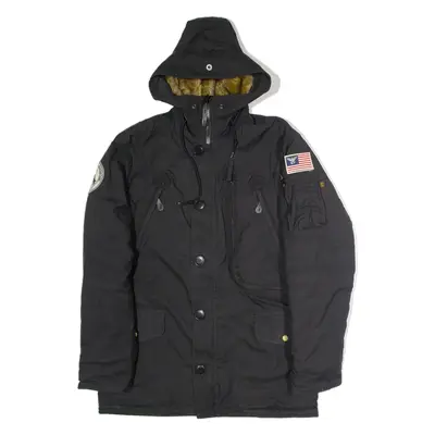 ALPHA INDUSTRIES Mens Parka Coat Black Canvas Nylon Hooded M