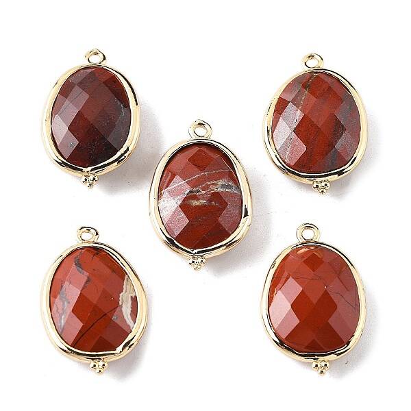 Natural Red Jasper Faceted Oval Connector Charms