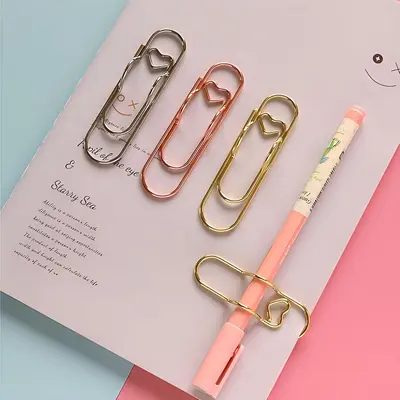 1 Box 6Pcs 3 Colors Heart Pen Clip Metal Pencil Clips Multifunctional Rose Gold Silver Carbon Steel Paperclip Portable Large ...