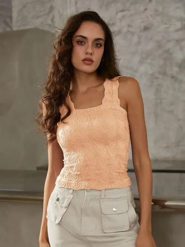 Women's Plain Jacquard Seamless Sports Tank Top, Casual Solid Sleeveless Sports Top for Summer, Ladies Sportswear for Indoor ...